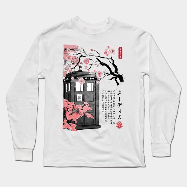 Tardis sumi-e Long Sleeve T-Shirt by DrMonekers